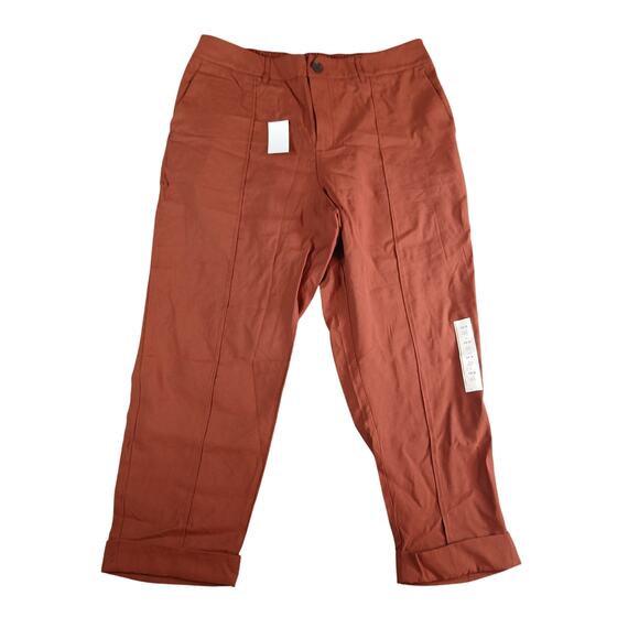 A New Day Pants Womens 16 Orange High Rise Wide Leg Casual Stretchy Cuffed NWT - Picture 1 of 10